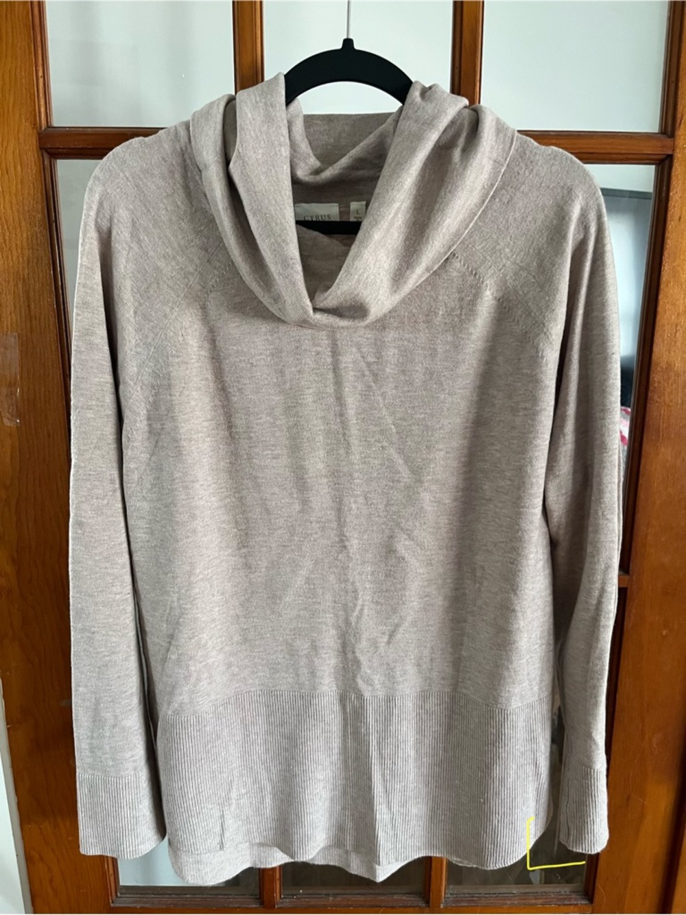Cyrus Taupe Cowl Neck Sweater